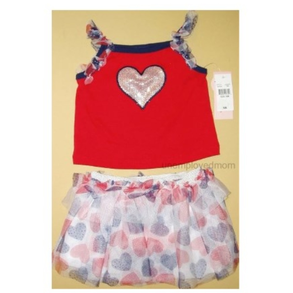 Summer Little Girls 2 pc Set Patriotic Outfit Shirt Skirt July 4th Girls